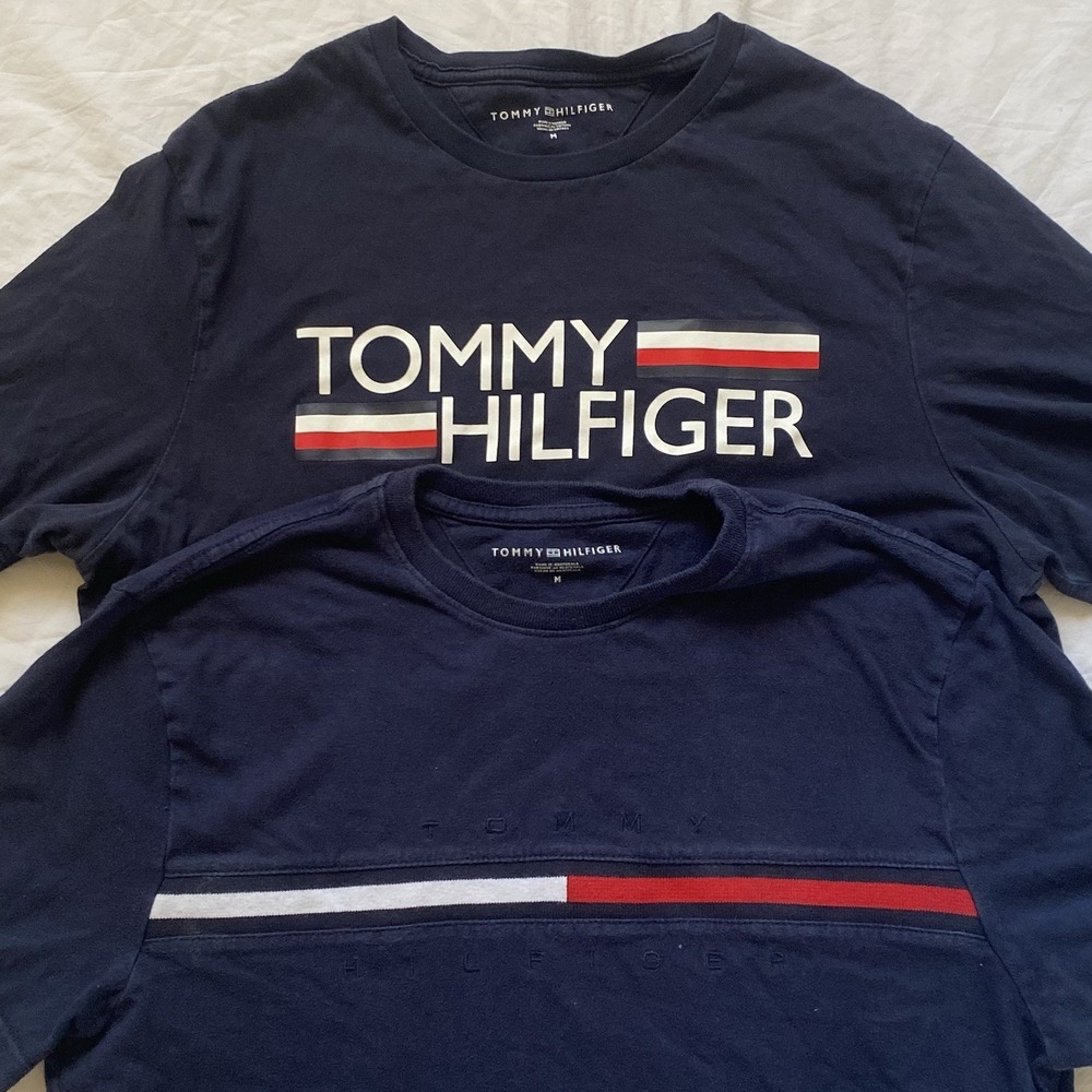 Tommy Hilfiger Mens T Shirt Lot Size M Navy Logo Graphic Short Sleeve Y2K 2 Pack